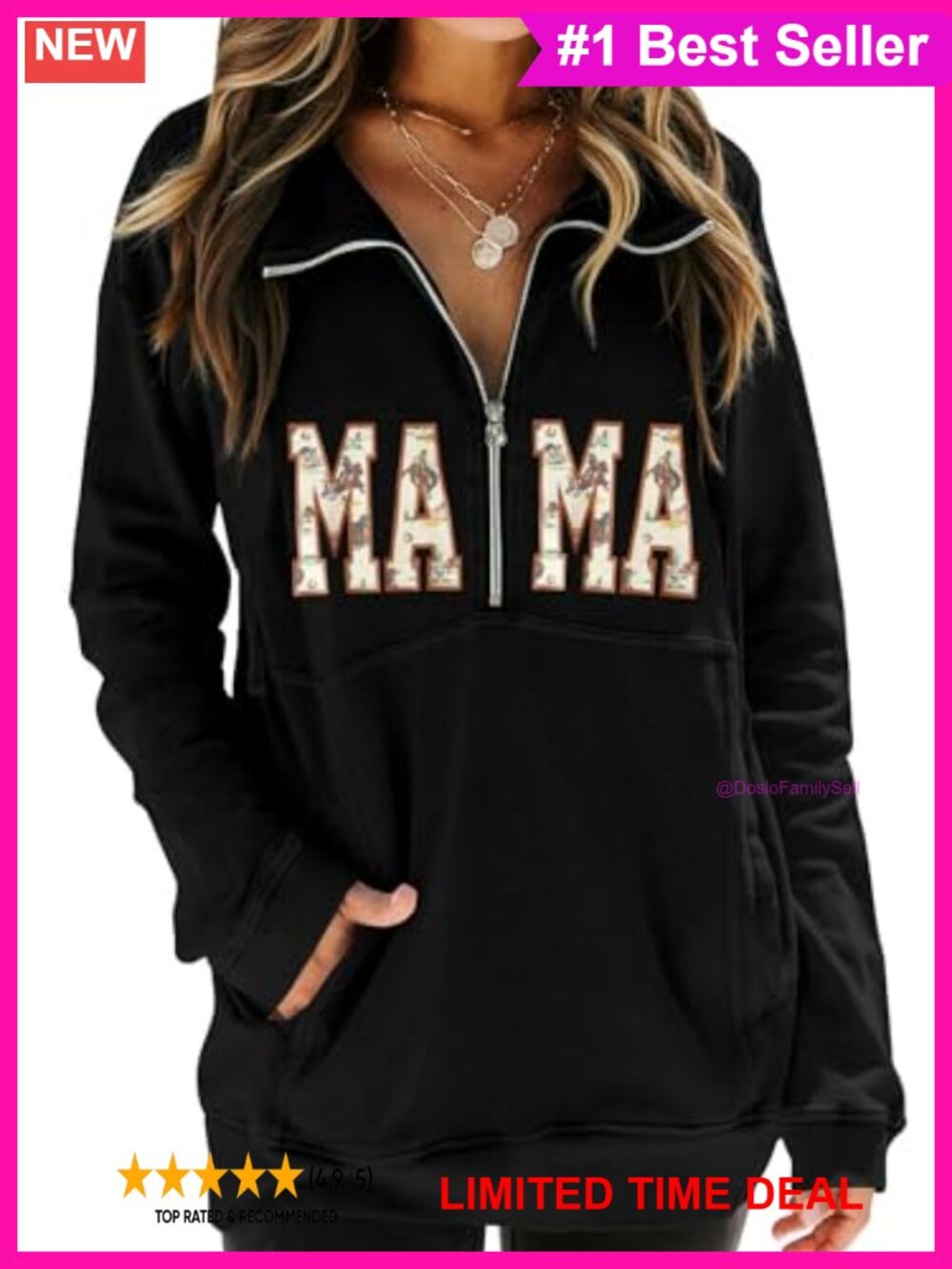 Women's Half Zip Sweatshirt Loose Fit Pullover Kangaroo Pocket